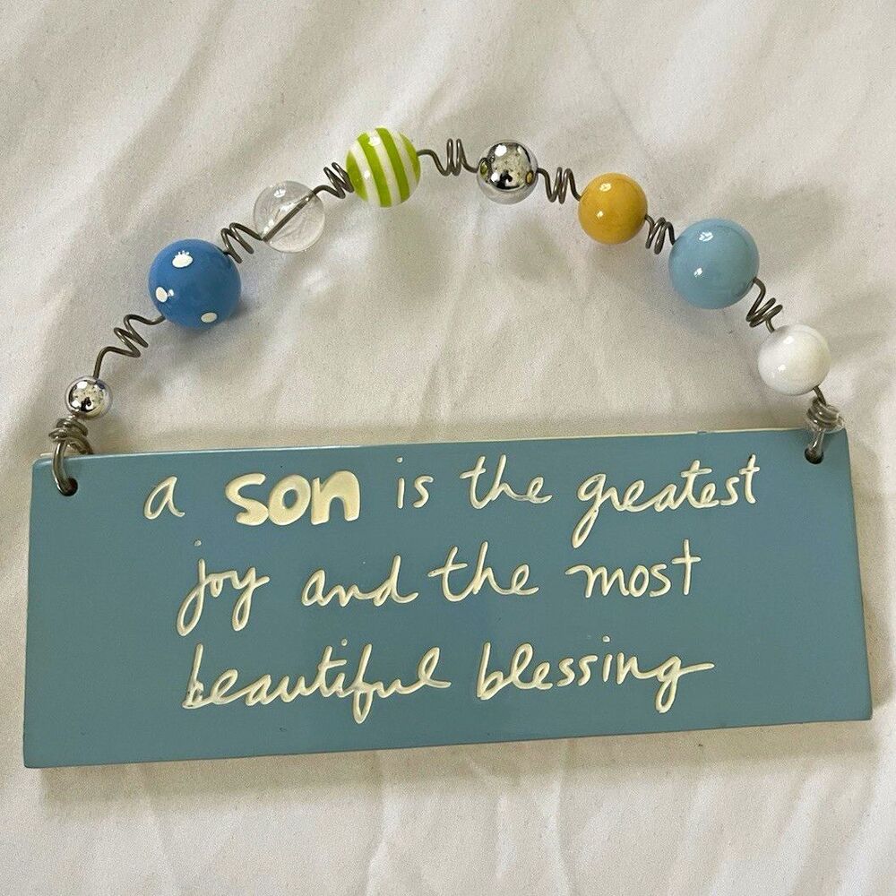 Stepping Stones Wood Hanging Plaque Blue/White "A Son Is the Greatest Joy"